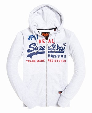 Superdry Vintage Logo Split Lite Cipzár Férfi Kapucnis Pulóver Fehér | IQRJL8173